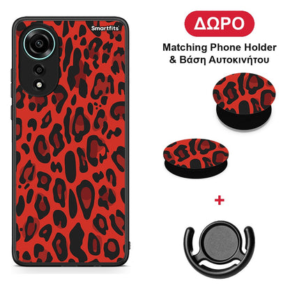 Animal Red Leopard - Oppo A78 4G θήκη + Δώρο Phone Holder & Βάση Αυτοκινήτου