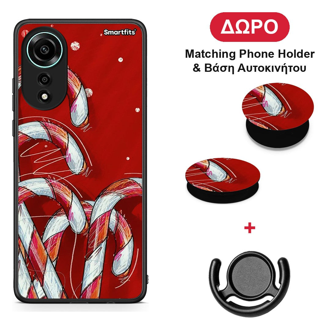 Candy Cane - Oppo A78 4G θήκη + Δώρο Phone Holder & Βάση Αυτοκινήτου