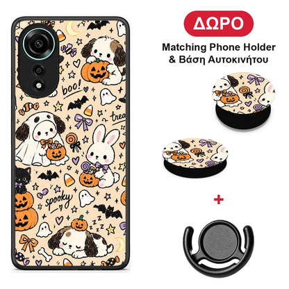 Halloween Puppies and Friends on Cream - Oppo A78 4G θήκη + Δώρο Phone Holder & Βάση Αυτοκινήτου