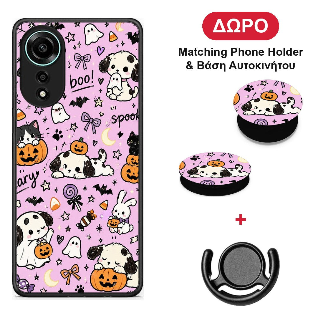 Halloween Puppies and Friends on Lilac - Oppo A78 4G θήκη + Δώρο Phone Holder & Βάση Αυτοκινήτου