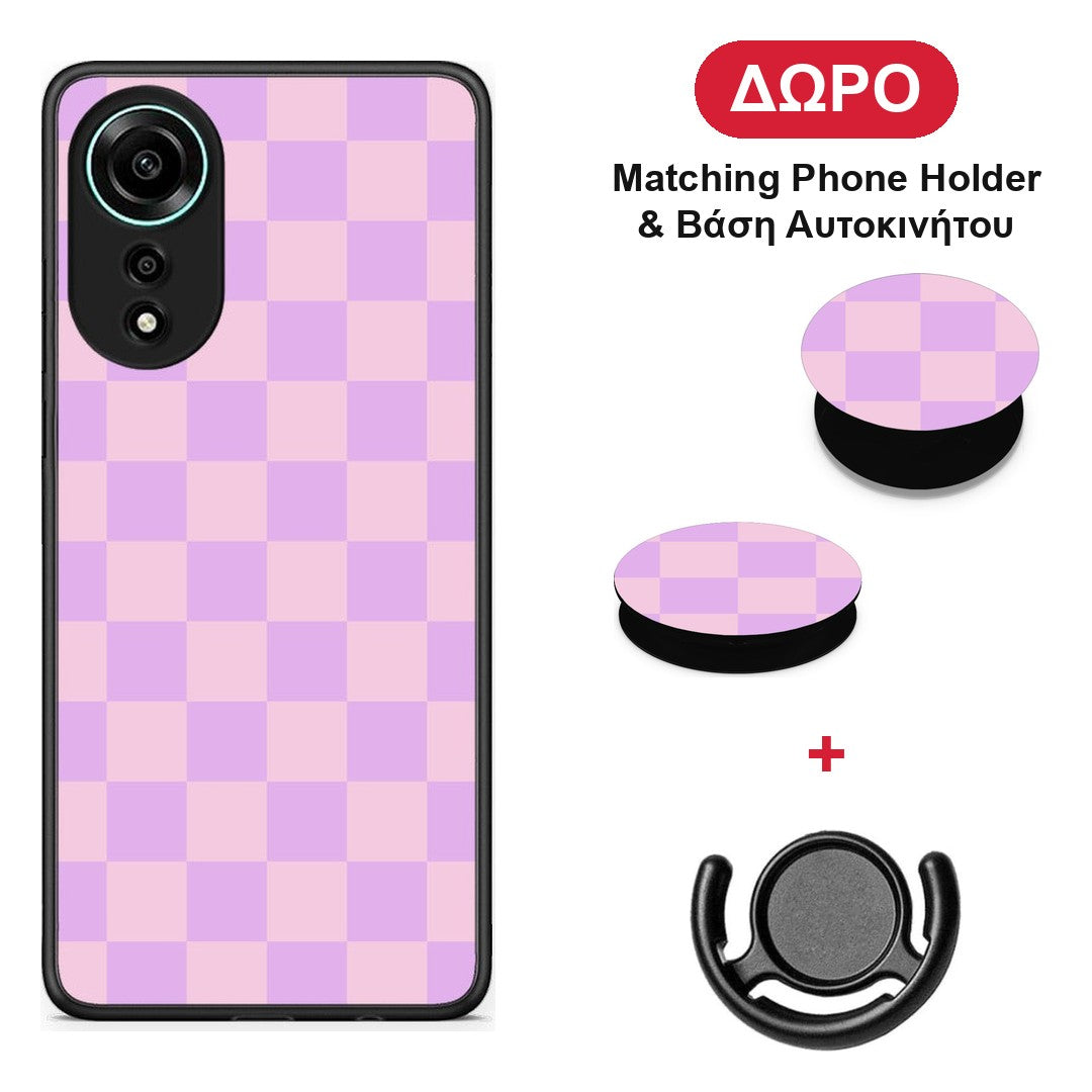 Lavender and Pink Checkerboard - Oppo A78 4G θήκη + Δώρο Phone Holder & Βάση Αυτοκινήτου
