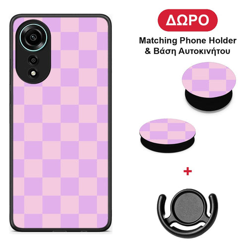 Lavender and Pink Checkerboard - Oppo A78 4G θήκη + Δώρο Phone Holder & Βάση Αυτοκινήτου
