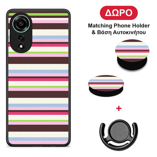 Multicolour Horizontal Stripes - Oppo A78 4G θήκη + Δώρο Phone Holder & Βάση Αυτοκινήτου