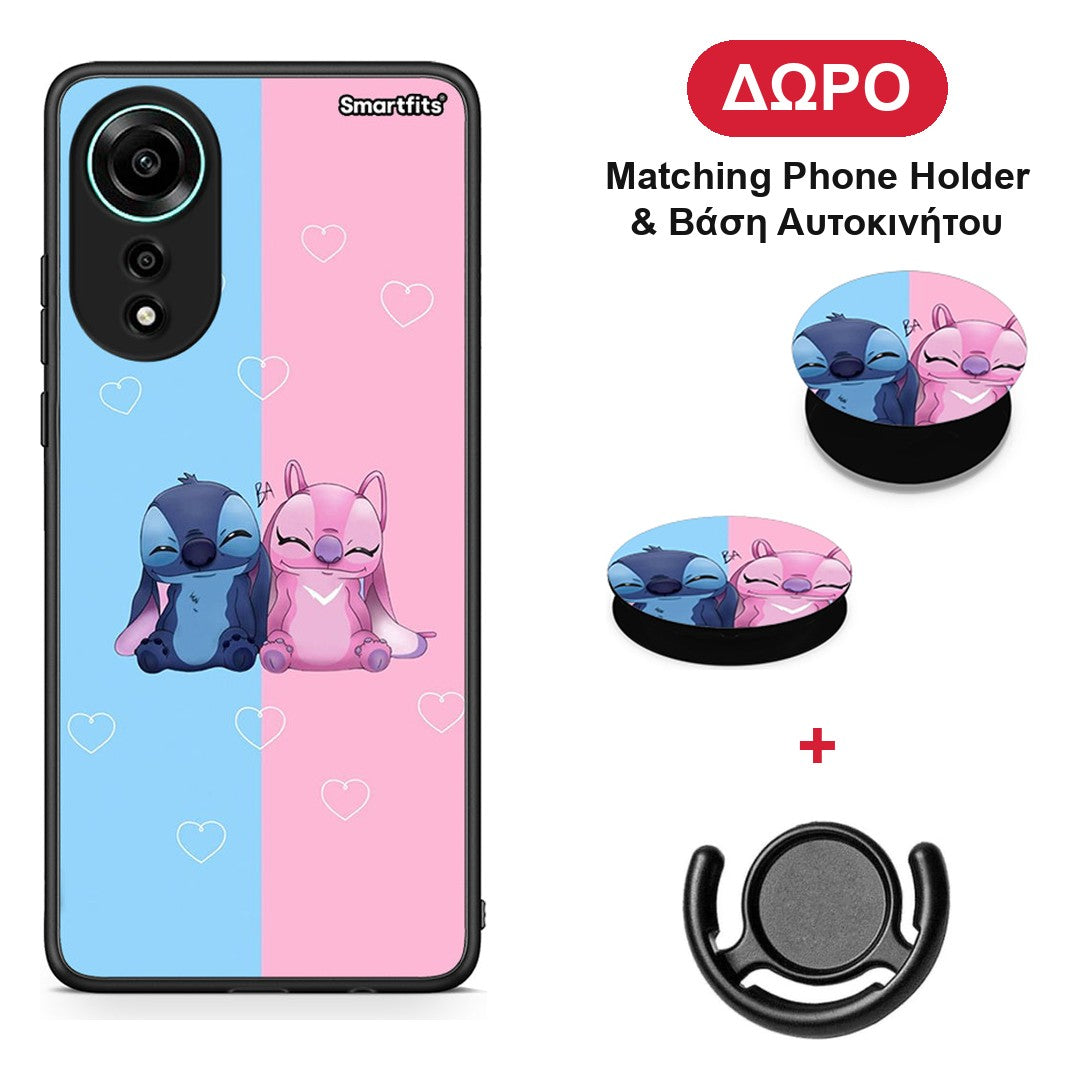 Stitch And Angel - Oppo A78 4G θήκη + Δώρο Phone Holder & Βάση Αυτοκινήτου