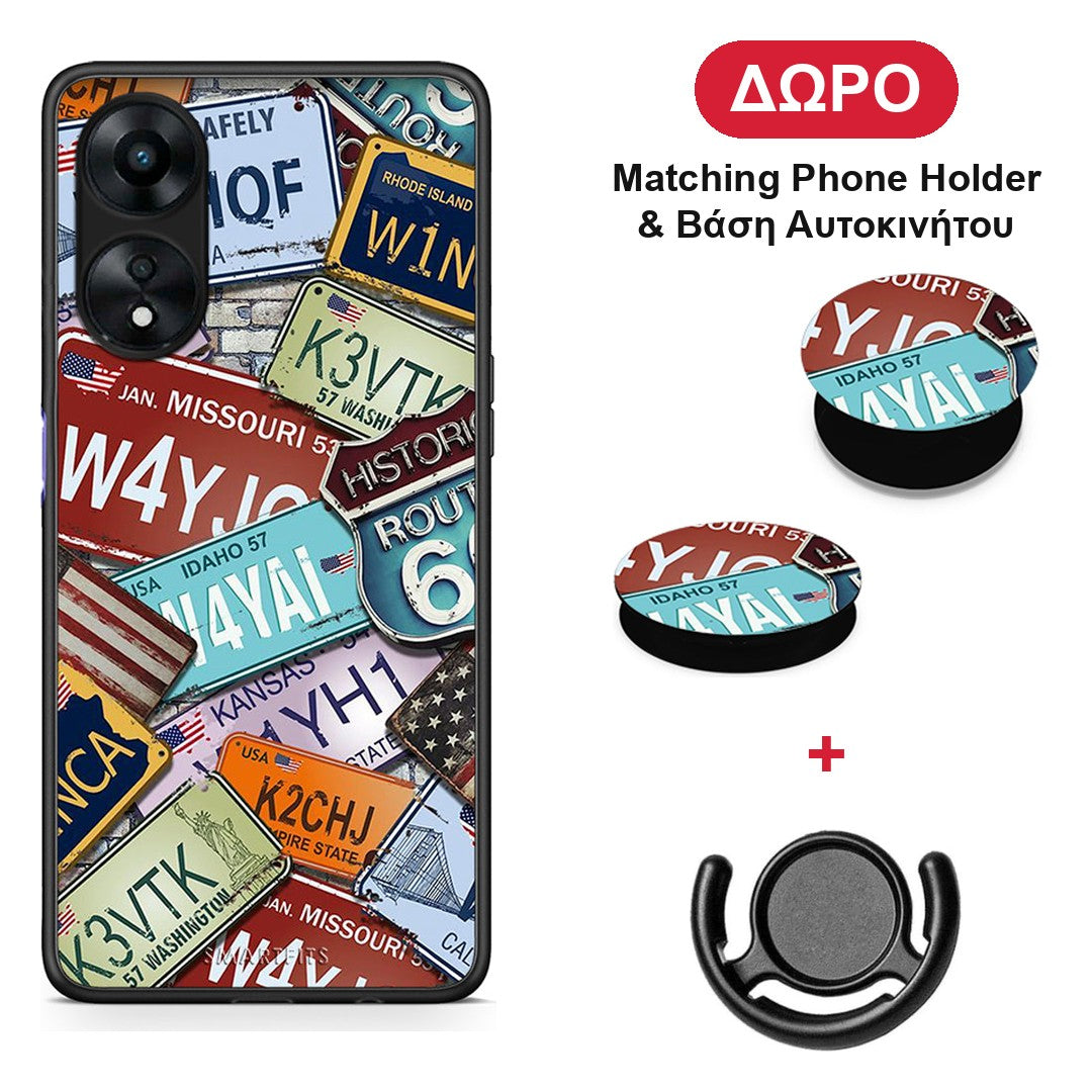 Car Plates - Oppo A78 5G θήκη + Δώρο Phone Holder & Βάση Αυτοκινήτου