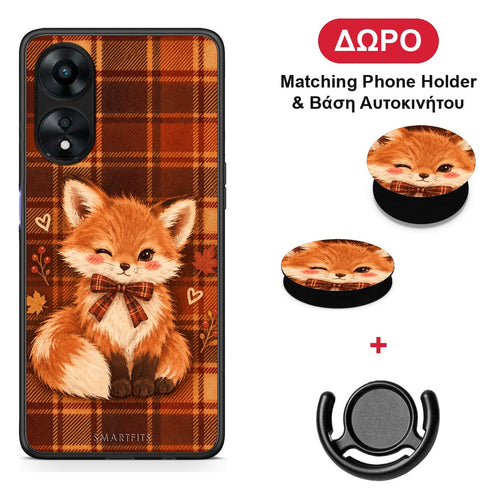 Fox on Autumn Tartan - Oppo A78 5G θήκη + Δώρο Phone Holder & Βάση Αυτοκινήτου