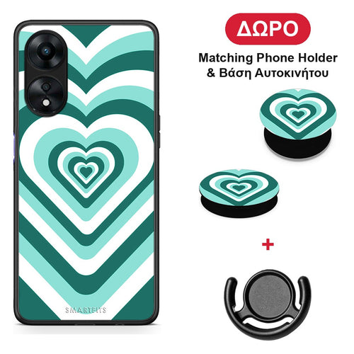 Green Hearts - Oppo A78 5G θήκη + Δώρο Phone Holder & Βάση Αυτοκινήτου