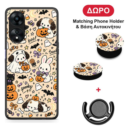 Halloween Puppies and Friends on Cream - Oppo A78 5G θήκη + Δώρο Phone Holder & Βάση Αυτοκινήτου