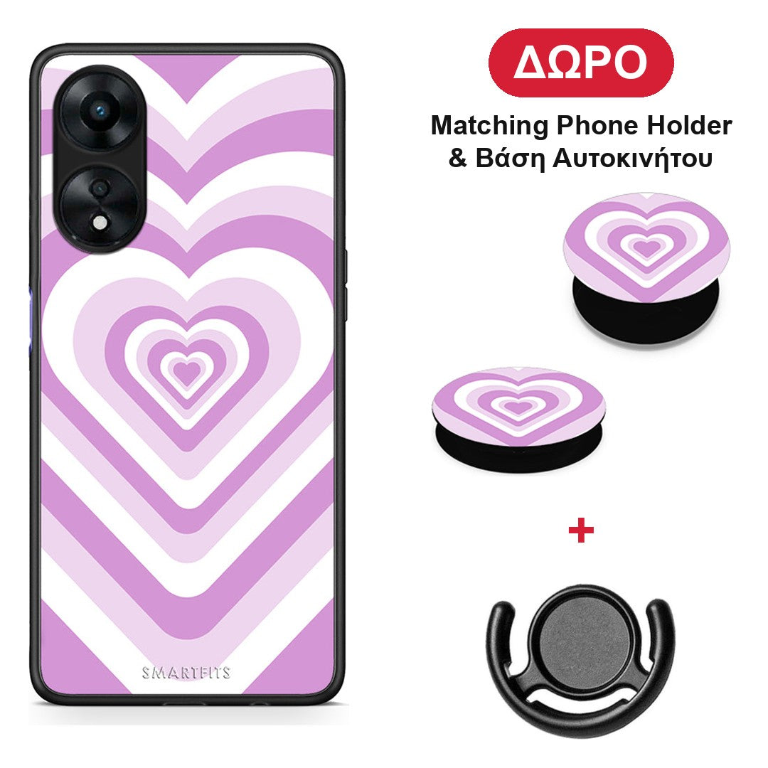 Lilac Hearts - Oppo A78 5G θήκη + Δώρο Phone Holder & Βάση Αυτοκινήτου