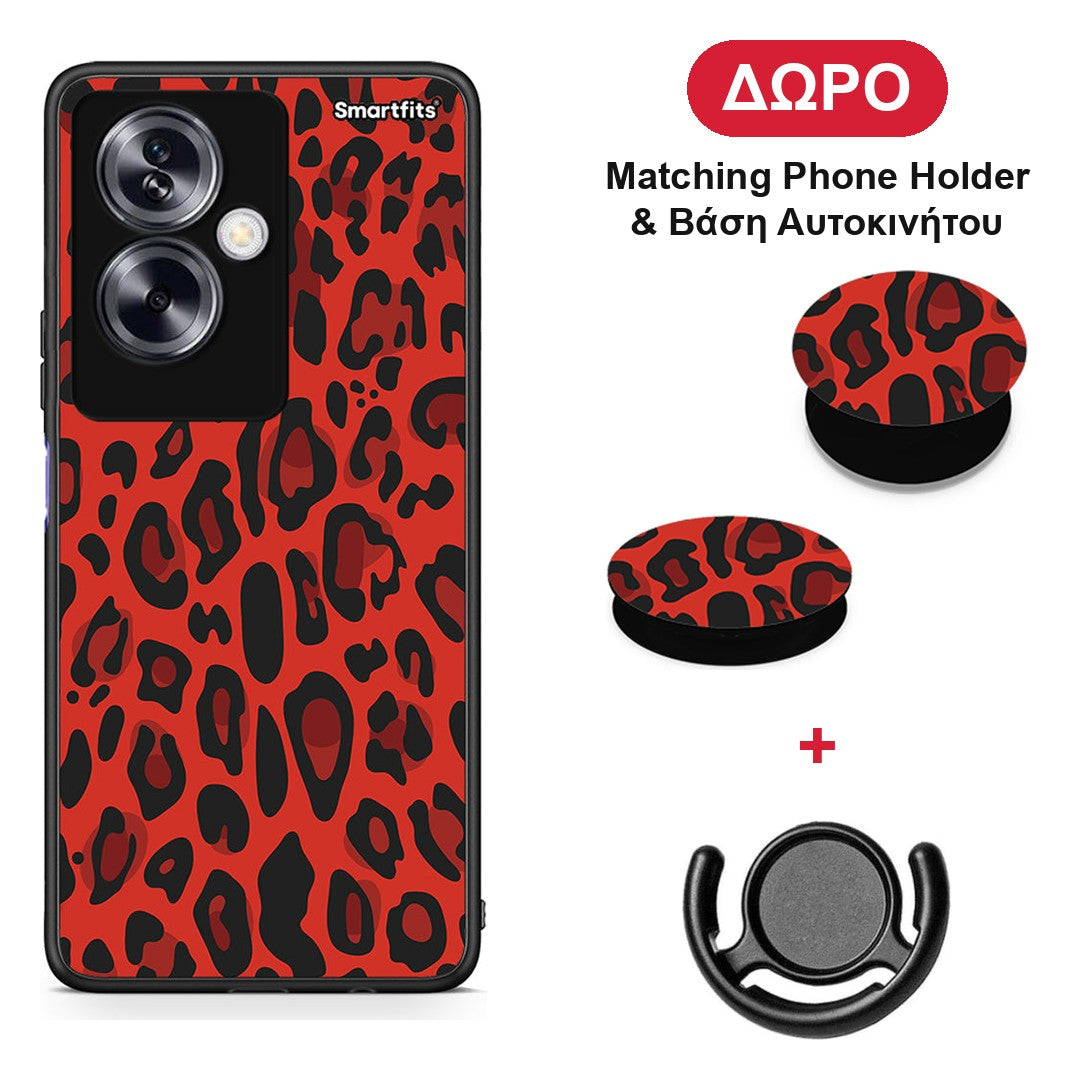 Animal Red Leopard - Oppo A79 / A2 θήκη + Δώρο Phone Holder & Βάση Αυτοκινήτου
