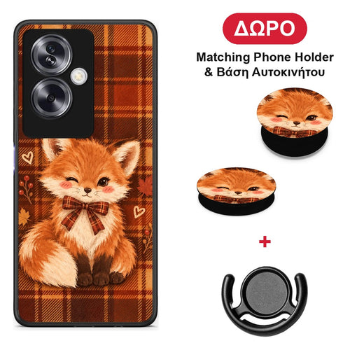 Fox on Autumn Tartan - Oppo A79 / A2 θήκη + Δώρο Phone Holder & Βάση Αυτοκινήτου