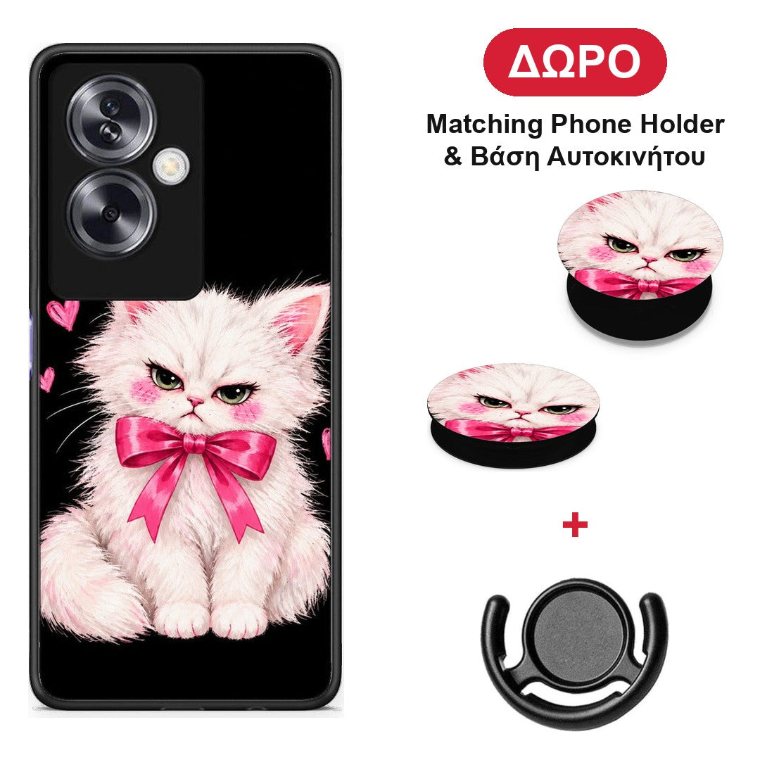 Grumpy Party Kitten on Black - Oppo A79 / A2 θήκη + Δώρο Phone Holder & Βάση Αυτοκινήτου