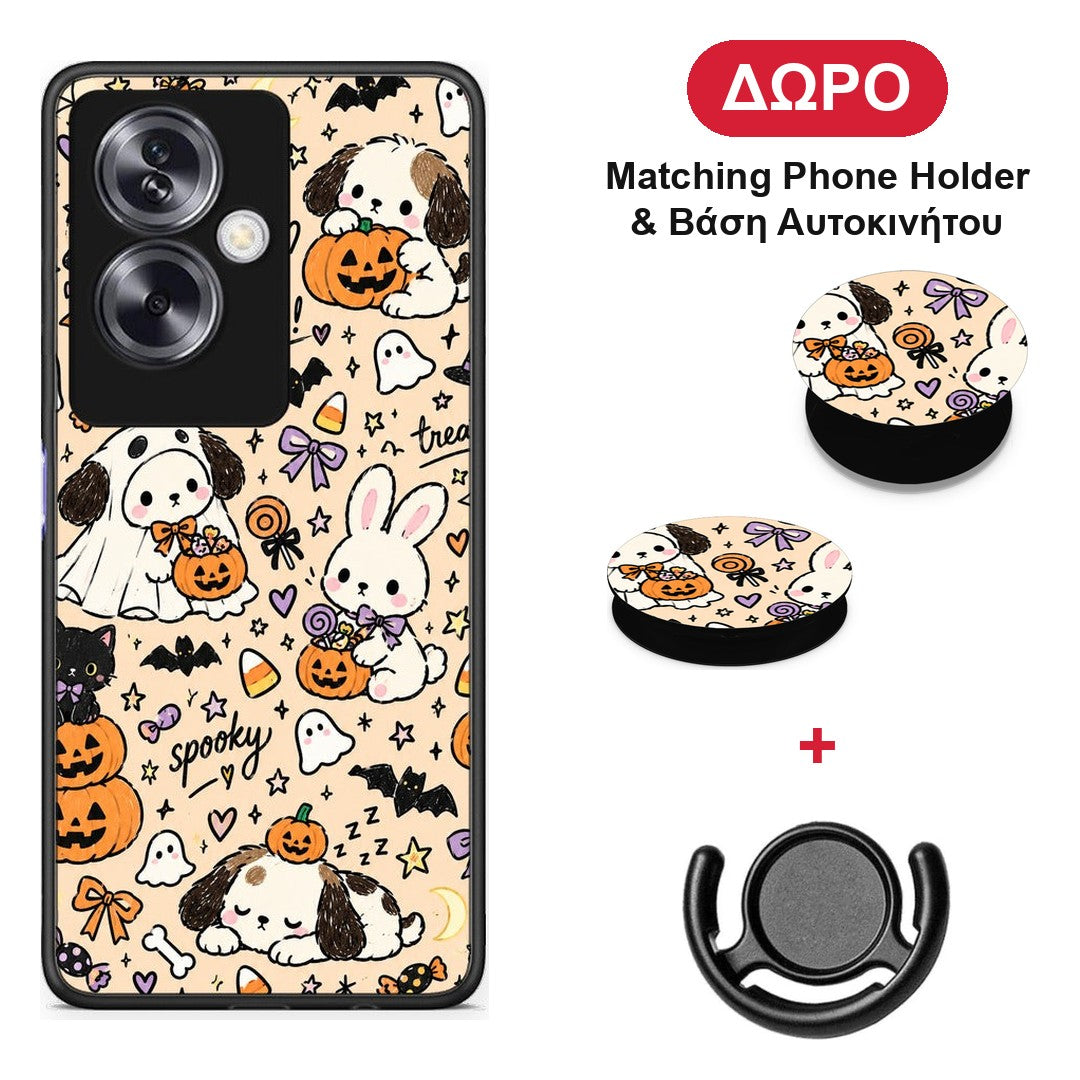 Halloween Puppies and Friends on Cream - Oppo A79 / A2 θήκη + Δώρο Phone Holder & Βάση Αυτοκινήτου