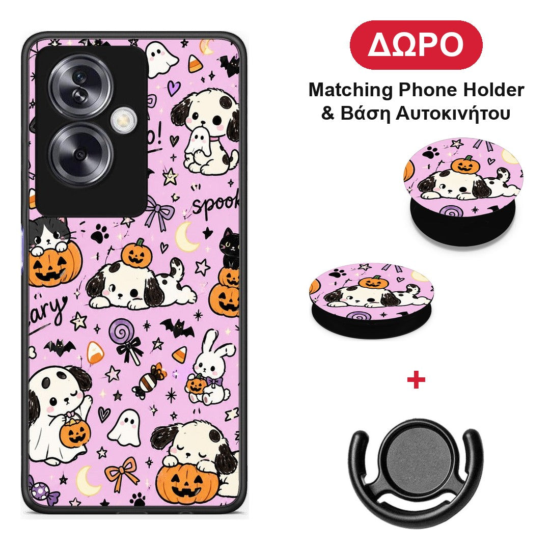 Halloween Puppies and Friends on Lilac - Oppo A79 / A2 θήκη + Δώρο Phone Holder & Βάση Αυτοκινήτου