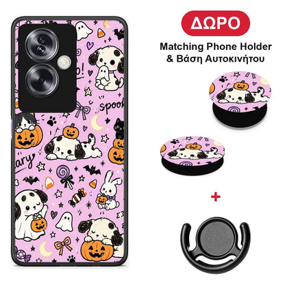 Halloween Puppies and Friends on Lilac - Oppo A79 / A2 θήκη + Δώρο Phone Holder & Βάση Αυτοκινήτου