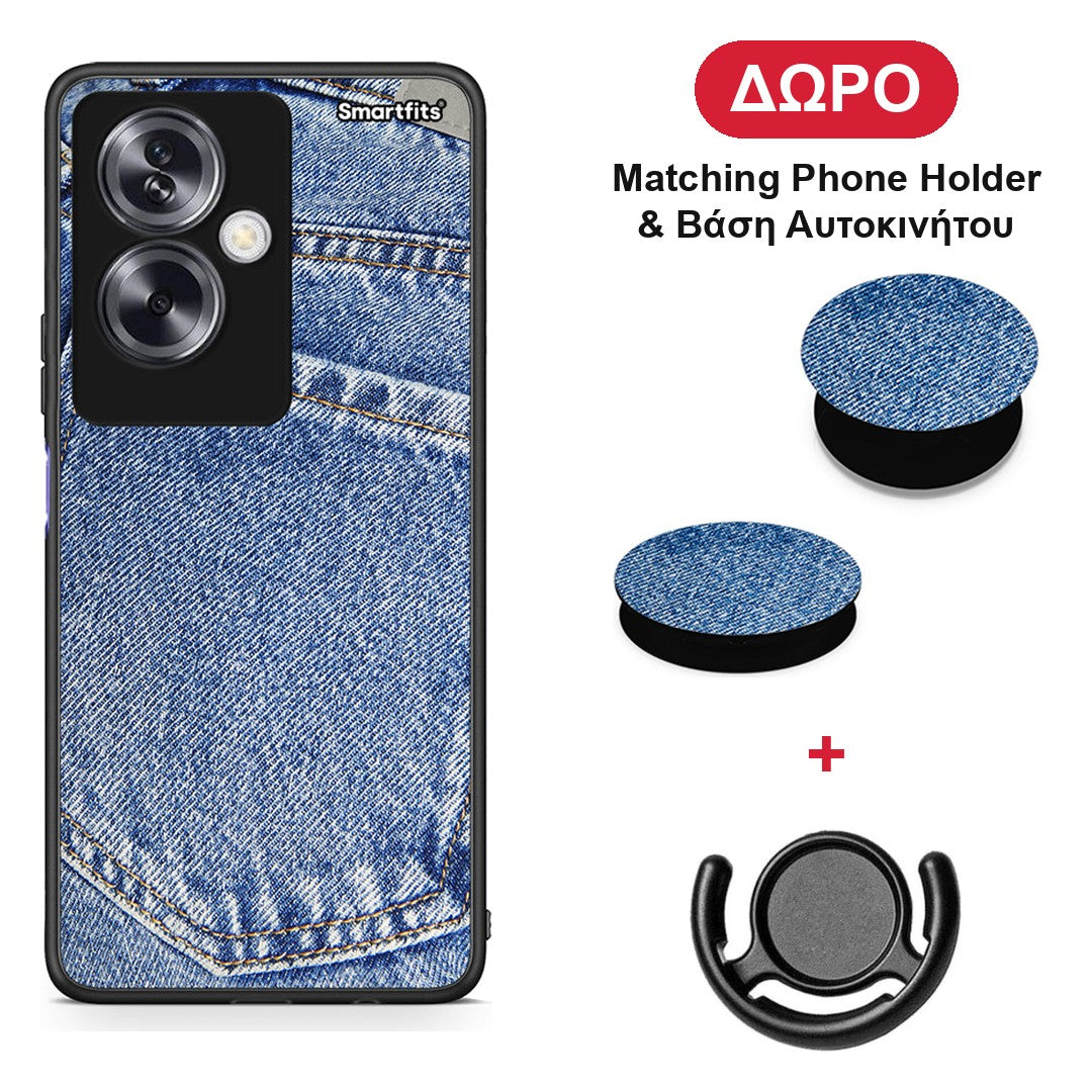 Jeans Pocket - Oppo A79 / A2 θήκη + Δώρο Phone Holder & Βάση Αυτοκινήτου