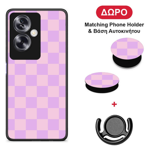 Lavender and Pink Checkerboard - Oppo A79 / A2 θήκη + Δώρο Phone Holder & Βάση Αυτοκινήτου