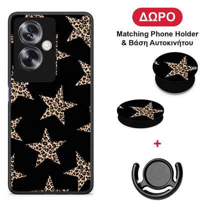 Leopard Stars on Black - Oppo A79 / A2 θήκη + Δώρο Phone Holder & Βάση Αυτοκινήτου