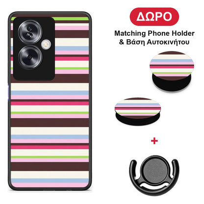 Multicolour Horizontal Stripes - Oppo A79 / A2 θήκη + Δώρο Phone Holder & Βάση Αυτοκινήτου