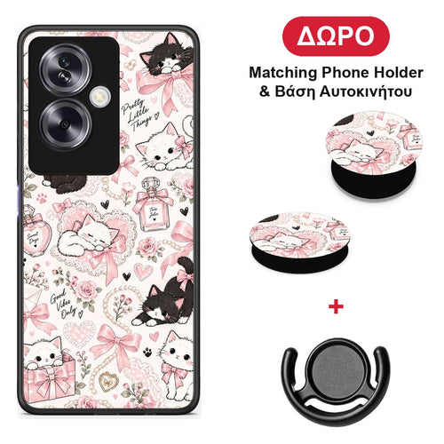 Pink Bows and Kittens Collage - Oppo A79 / A2 θήκη + Δώρο Phone Holder & Βάση Αυτοκινήτου