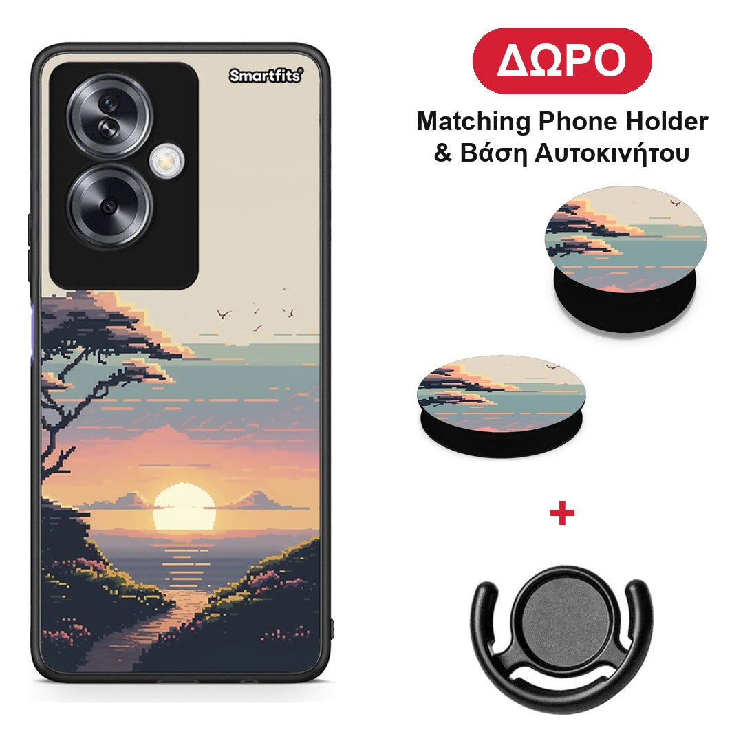 Pixel Sunset - Oppo A79 / A2 θήκη + Δώρο Phone Holder & Βάση Αυτοκινήτου