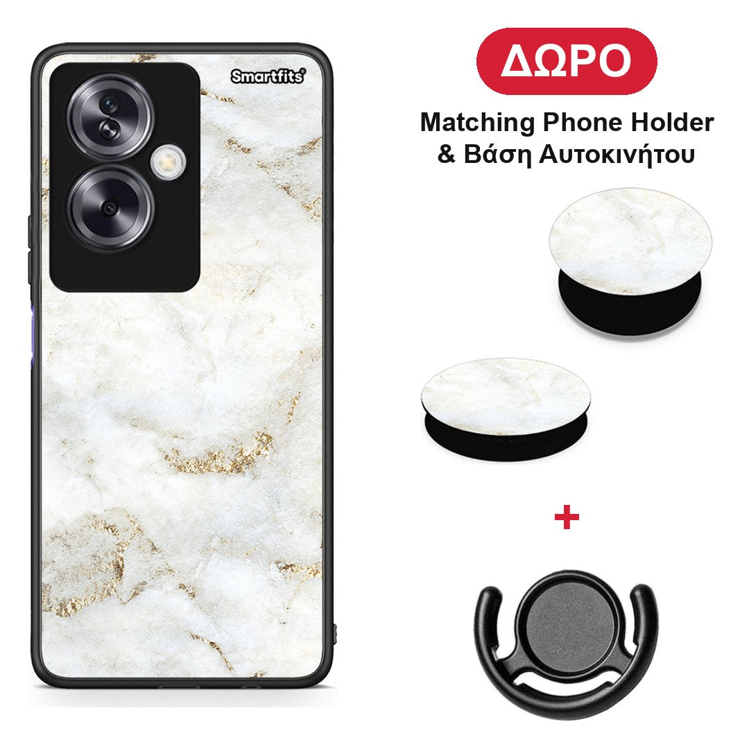 White Gold Marble - Oppo A79 / A2 θήκη + Δώρο Phone Holder & Βάση Αυτοκινήτου