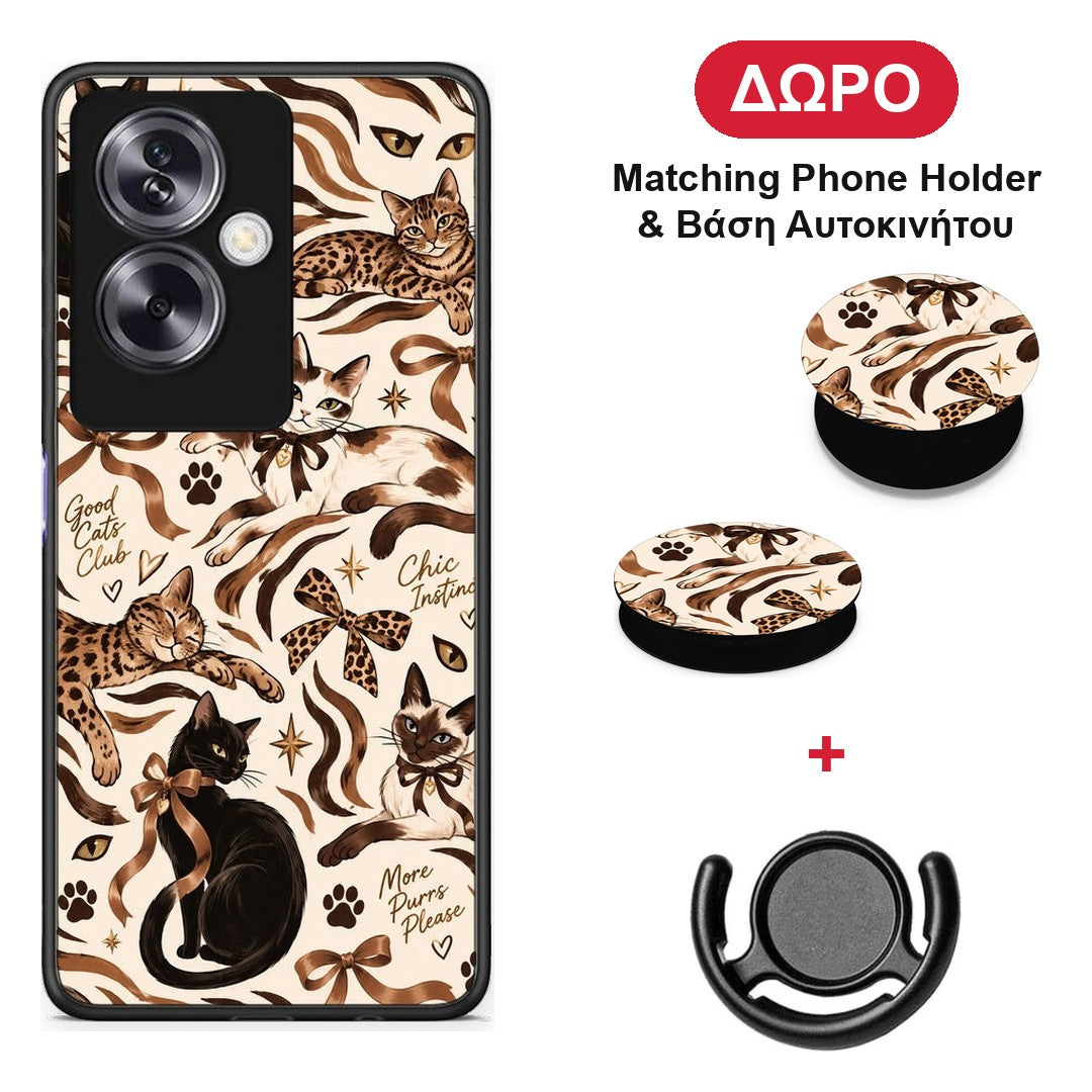 Wild Cats and Animal Print Collage - Oppo A79 / A2 θήκη + Δώρο Phone Holder & Βάση Αυτοκινήτου