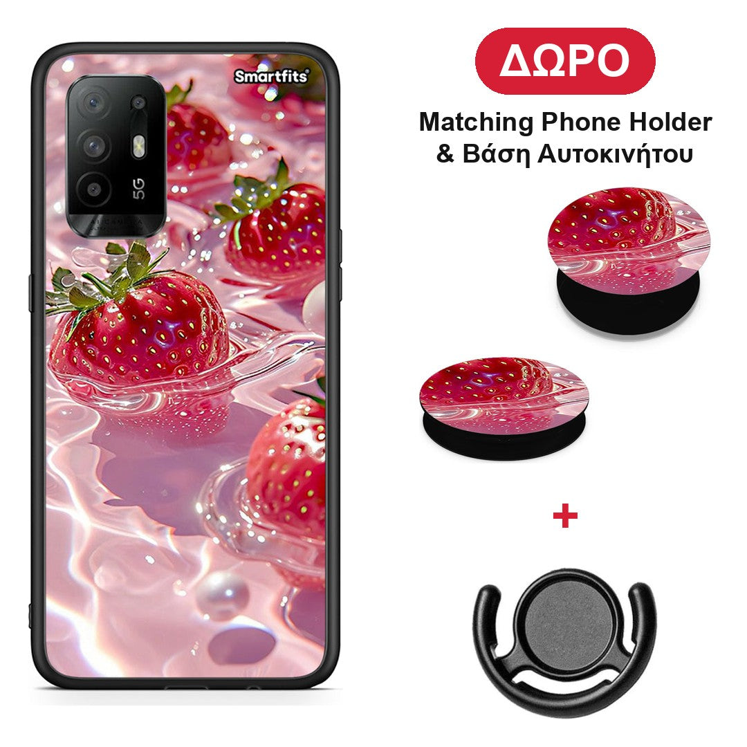 Juicy Strawberries - Oppo A94 5G / F19 Pro / Reno5 Lite θήκη + Δώρο Phone Holder & Βάση Αυτοκινήτου