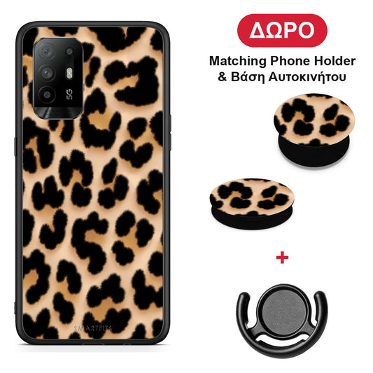 Leopard Print Tan Large - Oppo A94 5G / F19 Pro / Reno5 Lite θήκη + Δώρο Phone Holder & Βάση Αυτοκινήτου