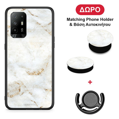 White Gold Marble - Oppo A94 5G / F19 Pro / Reno5 Lite θήκη + Δώρο Phone Holder & Βάση Αυτοκινήτου