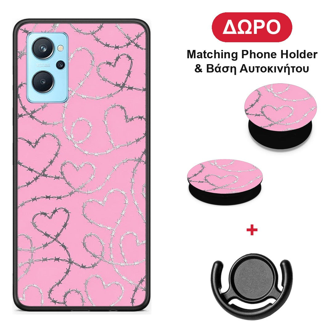 Barbed Wire Hearts on Pink - Oppo A96 θήκη + Δώρο Phone Holder & Βάση Αυτοκινήτου