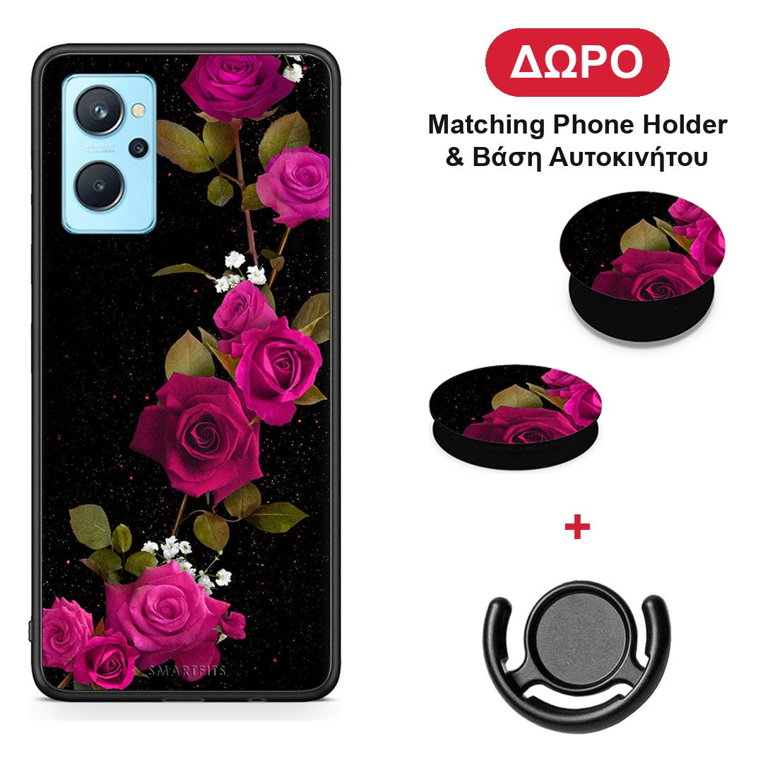 Flower Red Roses - Oppo A96 θήκη + Δώρο Phone Holder & Βάση Αυτοκινήτου