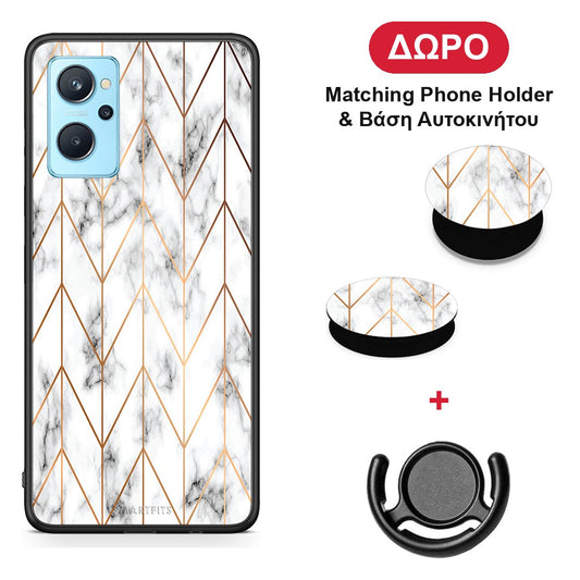 Marble Gold Geometric - Oppo A96 θήκη + Δώρο Phone Holder & Βάση Αυτοκινήτου