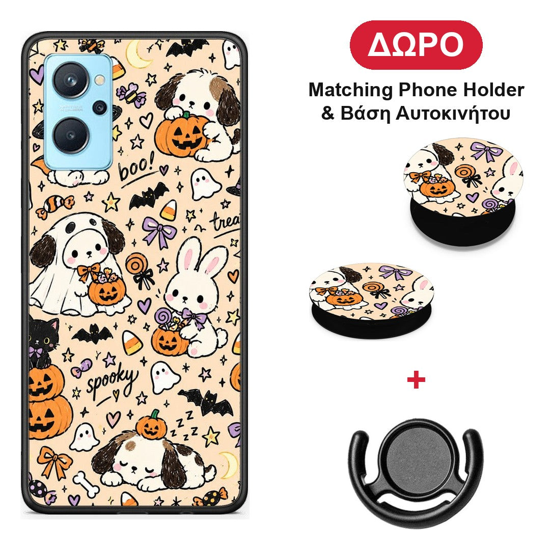 Halloween Puppies and Friends on Cream - Oppo A96 θήκη + Δώρο Phone Holder & Βάση Αυτοκινήτου