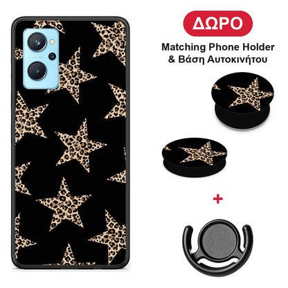 Leopard Stars on Black - Oppo A96 θήκη + Δώρο Phone Holder & Βάση Αυτοκινήτου