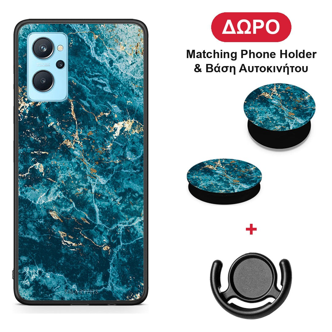 Marble Blue - Oppo A96 θήκη + Δώρο Phone Holder & Βάση Αυτοκινήτου