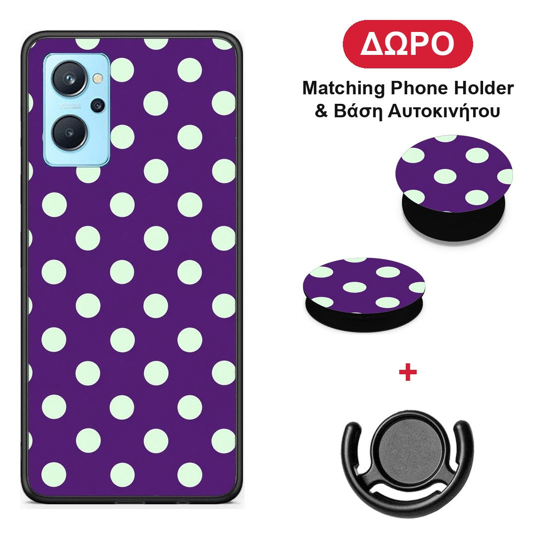 Mint Polka Dots on Purple - Oppo A96 θήκη + Δώρο Phone Holder & Βάση Αυτοκινήτου