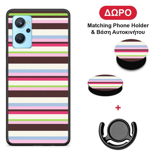 Multicolour Horizontal Stripes - Oppo A96 θήκη + Δώρο Phone Holder & Βάση Αυτοκινήτου