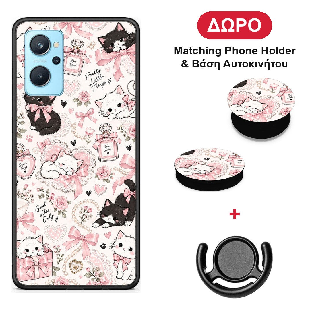 Pink Bows and Kittens Collage - Oppo A96 θήκη + Δώρο Phone Holder & Βάση Αυτοκινήτου