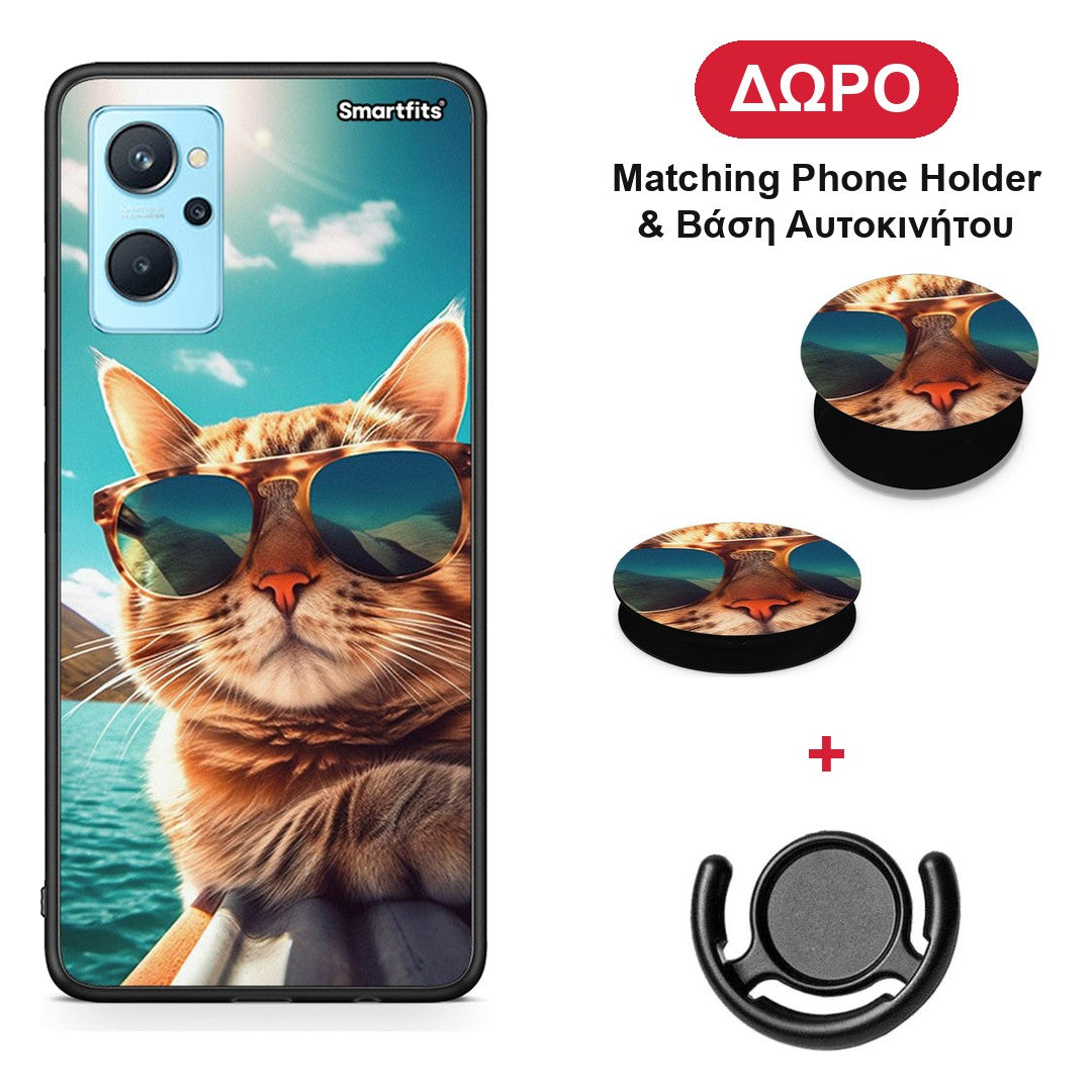 Summer Cat - Oppo A96 θήκη + Δώρο Phone Holder & Βάση Αυτοκινήτου