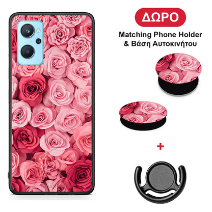 Valentine RoseGarden - Oppo A96 θήκη + Δώρο Phone Holder & Βάση Αυτοκινήτου