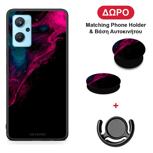 Watercolor Pink Black - Oppo A96 θήκη + Δώρο Phone Holder & Βάση Αυτοκινήτου