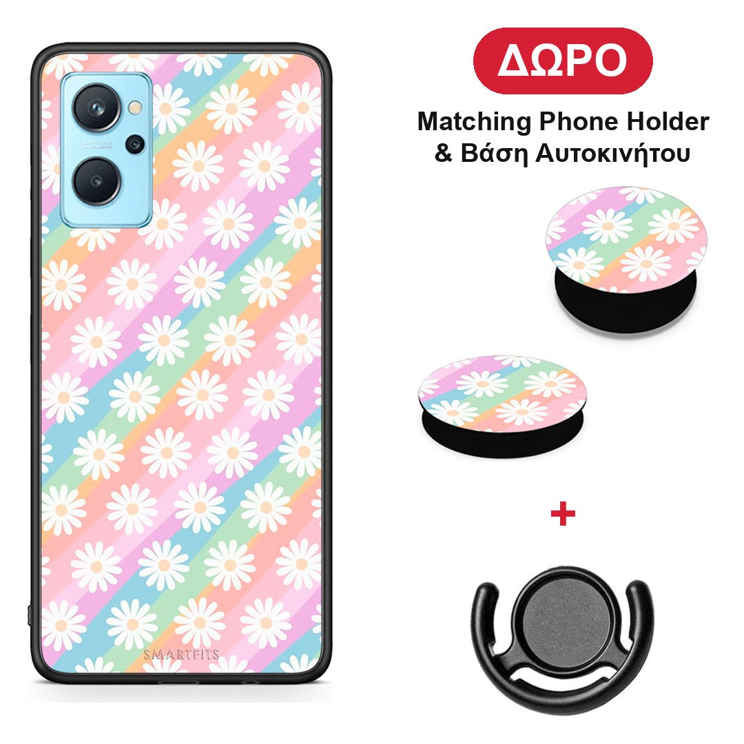 White Daisies - Oppo A96 θήκη + Δώρο Phone Holder & Βάση Αυτοκινήτου