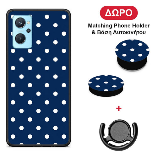 White Small Polka Dots on Navy - Oppo A96 θήκη + Δώρο Phone Holder & Βάση Αυτοκινήτου