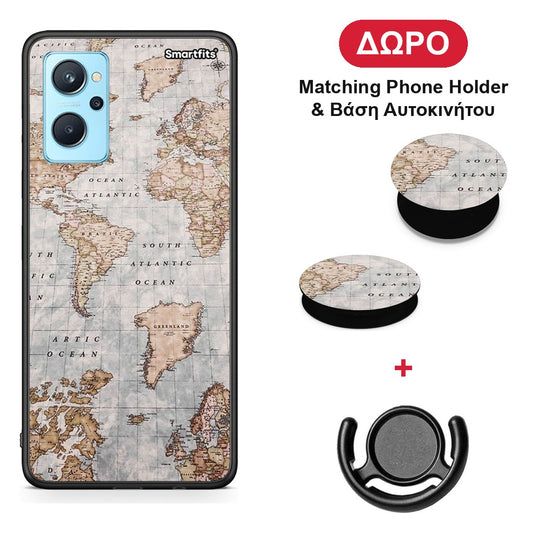 World Map - Oppo A96 θήκη + Δώρο Phone Holder & Βάση Αυτοκινήτου