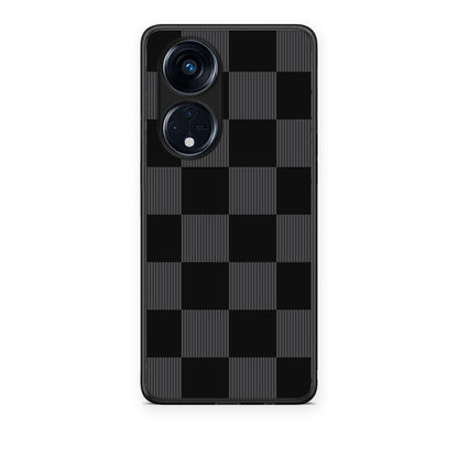 Θήκη Oppo A98 Black and Charcoal Striped Checks από τη Smartfits με σχέδιο στο πίσω μέρος και μαύρο περίβλημα | Oppo A98 Black and Charcoal Striped Checks case with colorful back and black bezels
