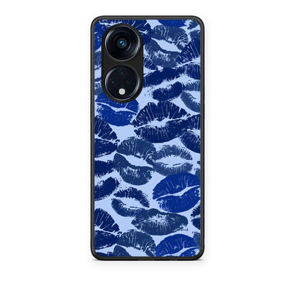 Θήκη Oppo A98 Blue Lipstick Kisses από τη Smartfits με σχέδιο στο πίσω μέρος και μαύρο περίβλημα | Oppo A98 Blue Lipstick Kisses case with colorful back and black bezels