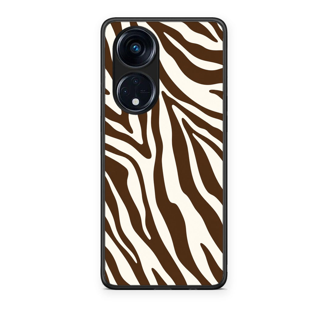 Θήκη Oppo A98 Brown and Cream Zebra Stripes από τη Smartfits με σχέδιο στο πίσω μέρος και μαύρο περίβλημα | Oppo A98 Brown and Cream Zebra Stripes case with colorful back and black bezels