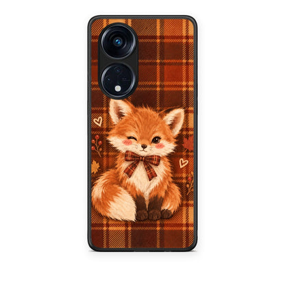 Θήκη Oppo A98 Fox on Autumn Tartan από τη Smartfits με σχέδιο στο πίσω μέρος και μαύρο περίβλημα | Oppo A98 Fox on Autumn Tartan case with colorful back and black bezels
