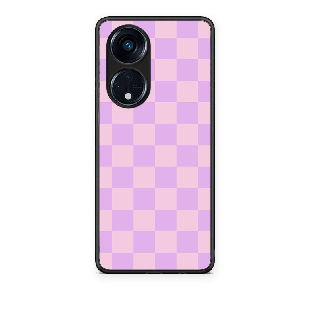 Θήκη Oppo A98 Lavender and Pink Checkerboard από τη Smartfits με σχέδιο στο πίσω μέρος και μαύρο περίβλημα | Oppo A98 Lavender and Pink Checkerboard case with colorful back and black bezels